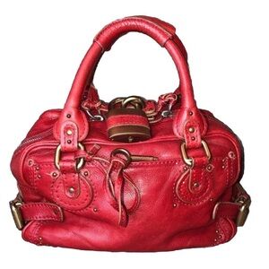 CHLOE Paddington Small Red Leather Padlock Bag w/ Lock Key Dust Bag